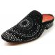 Fiesso Black Genuine Suede Rhinestone Ornamented Slip On Shoes FI7420.